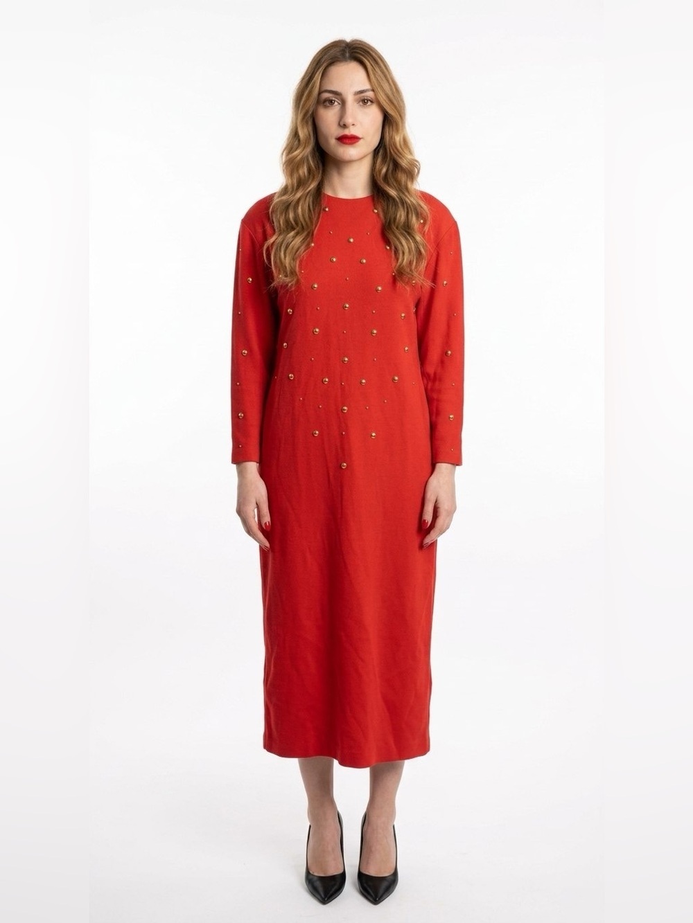 LORI ANN RED STUDDED MAXI DRESS SIZE 16 WOMENS